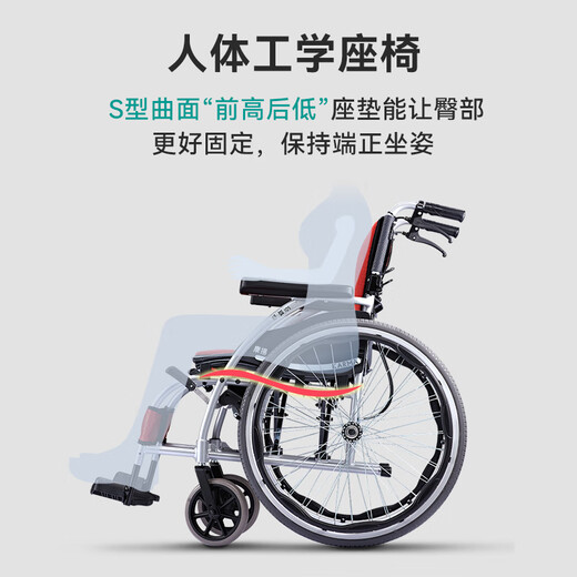 康扬（karma）轮椅折叠老人轻便旅行手推车便携免充气胎超轻量手动轮椅车KM1502
