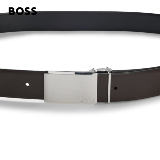 BOSS【父亲节礼物】男士2025夏季新款针扣加牌扣双面皮革腰带 002-黑色 EU:ONESI