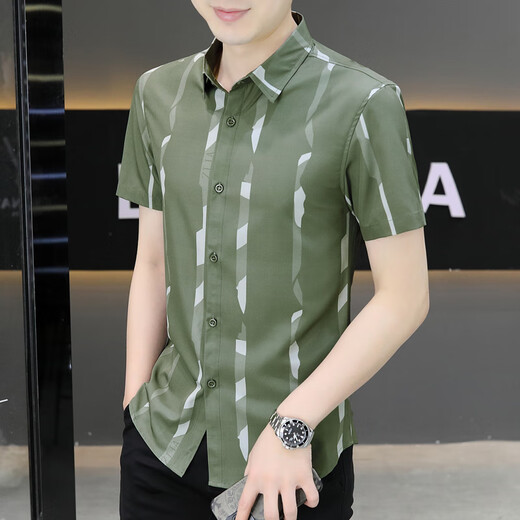Hua Jiuqing Guangdong Piting Camisa de alta gama suelta Big Behly Men's New Style 2025 Camisa de manga corta para hombres de verano de manga corta y guapo 7027 Negro M 90-110Jin [Jin equivale a 0.5 kg]