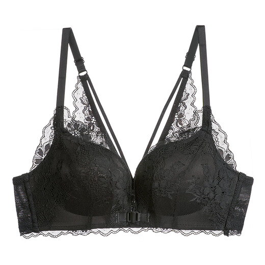 Cat man front button underwear women's small breasts gathered with steel ringless bra 2025 new summer thin sexy back bra black single piece 70A 32