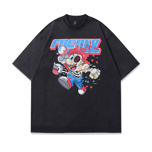Jingpu Fei Harajuku Retro Anime Shirt for Men Coton Washing à manches courtes Lavage paresseux 691 S