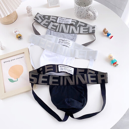 T-string men's tight sexy double-butt underwear for boys white gay back empty buttocks exposed breathable T-shaped shorts black + white large characters M recommendation 100-120Jin Jin equals 0.5 kg