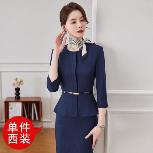 New blue quarter-sleeved small suit jacket for women beauty salon jewelry store two-piece professional suit green suit + skirt (JY6210) 2XL
