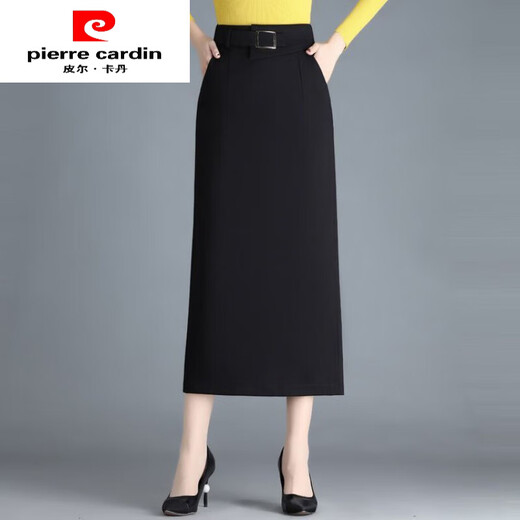 Pierre Cardin (pierre cardin) skirt women's hip skirt autumn and winter new high-waisted slim mid-length straight thickened slit one-step skirt long skirt black winter style plus velvet thickened L 106-115Jin Jin equals 0.5 kg