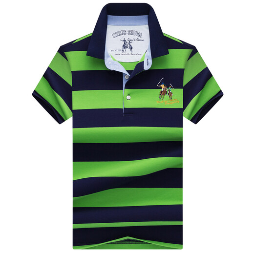 喆炜2025夏季新款中年男士纯棉短袖t恤修身商务翻领条纹打底衫 3882白色 M