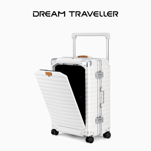梦旅者（Dream traveller）前开口行李箱万向轮宽拉杆旅行箱多功能拉杆箱男女登机箱子 白色 象牙白 20寸