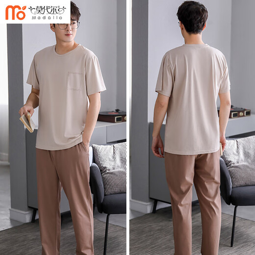 Pantalones de verano de pijama modal pantalones de manga corta ropa para el hogar de color sólido de color sólido y hielo delgado. El traje de seda de seda se puede usar fuera de A2677 de manga corta + pantalones l 100-120Jin [Jin equivale a 0.5 kg]