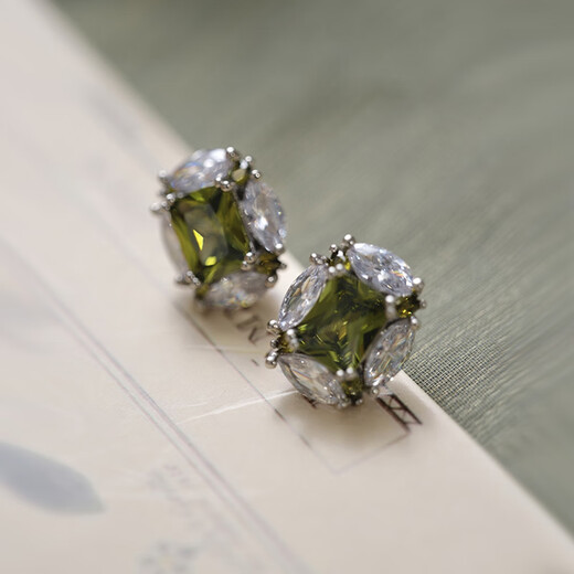 Shien heavy craftsmanship natural olive emerald earrings for women s925 sterling silver amethyst tanzanite high carbon diamond earrings earrings amethyst diamond (925 silver)