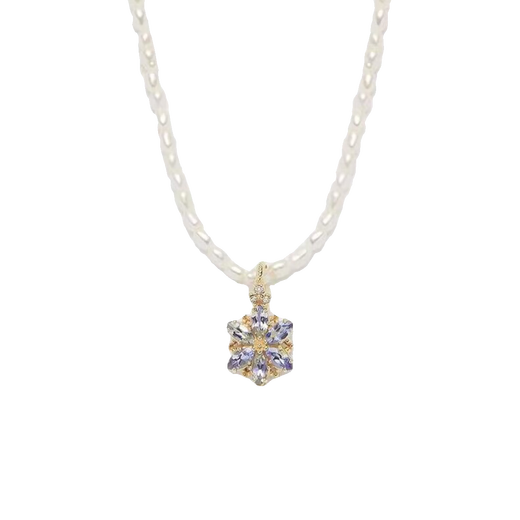 Shengbei Japanese nojess Christmas limited romantic snowflake natural moonstone tanzanite sterling silver crystal necklace clavicle chain natural moonstone pendant