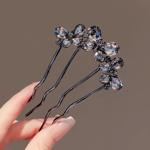 Idel's new Chinese-style U-shaped hairpin ball head artifact hairpin hairpin for women 2025 new four-tooth comb hairpin headdress F3265 gun black butterfly comb