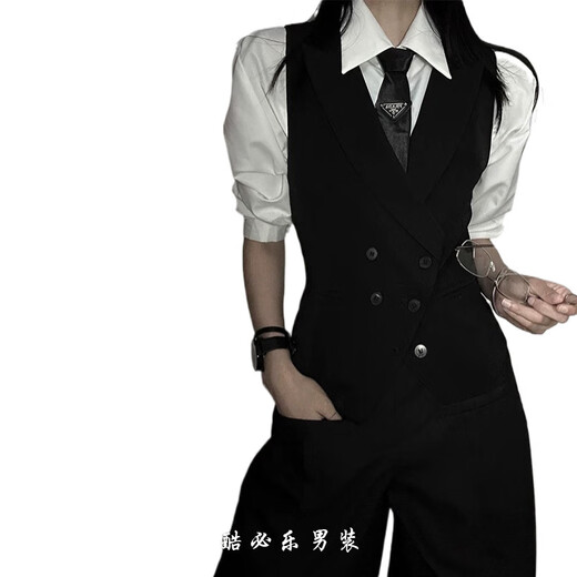 XingSuyao (Xingsuyao) Suit Vest Men and Women Style Neutral Handsome Senior British Gun Colliline Businet Slim Vest Clip Casual Horse Clip noir Vente Black Kirt + Tie noire + Pantalon noir XL Suggestions [125-140]