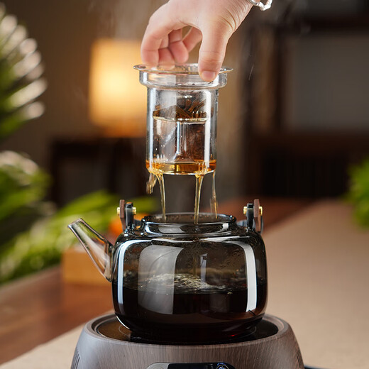 Quandu all-in-one steaming and cooking teapot glass teapot set electric ceramic stove steaming teapot heat-resistant black glass teapot