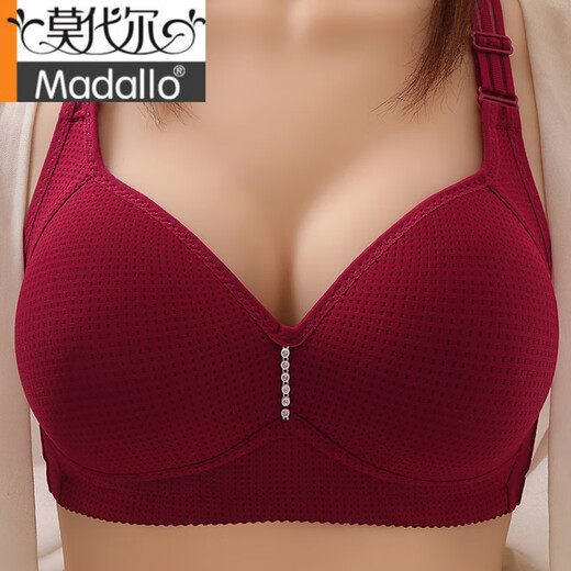 莫代尔中老年薄款胸罩无钢圈女士内衣大罩杯大尺码内衣上托文胸 酒红色 80B 36C杯