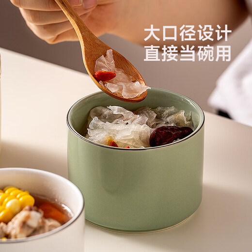 Onlycook ceramic water-proof stew pot with lid, household one-person steamed egg custard bowl, soup and porridge, special small soup pot, baking bowl, steaming cup, 3-piece set, milk white + milk yellow + matcha green