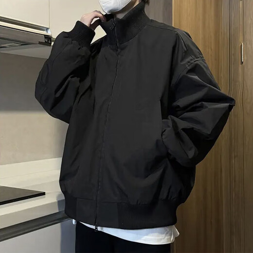 鲁雅尔美式bomber潮牌夹克男春秋季宽松痞帅工装棒球服潮流运动百搭外套 黑色 XL 【建议120-140斤】