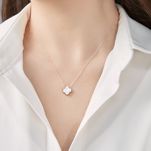 OeinOEIN 18K color gold four-leaf clover necklace women's rose gold pendant light luxury niche Christmas gift for girlfriend red agate 18K rose gold necklace + 18K gold