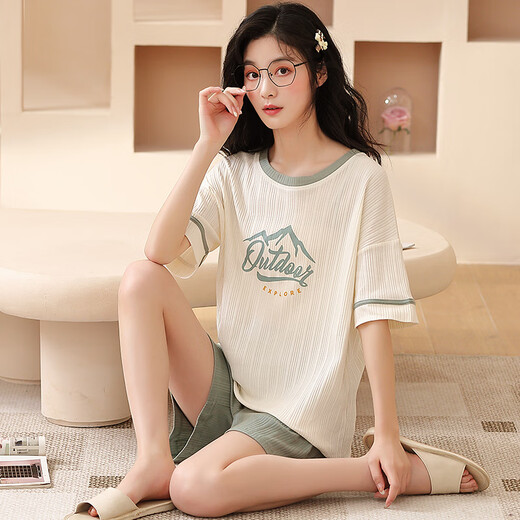 XIZHONG SOMMER Damen Kurzarm Pyjamas Set Cotton Dünne Sommer Großgröße Home Clothing Sie können draußen für ungezwungene Frühlings- und Sommer-niedliche GXT66636 m tragen (vorgeschlagen 75-95 Jin [Jin gleich 0,5 kg])