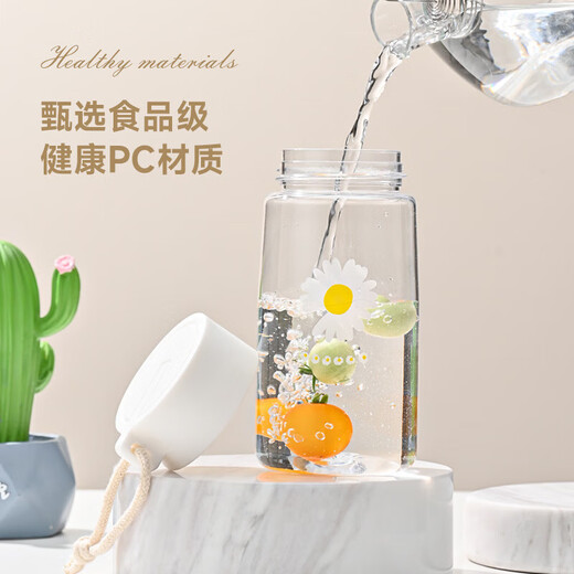 Daisy plastic cup, simple and creative, anti-fall water cup for male and female students, outdoor trendy forest cup, flower in cup (transparent) 480ml