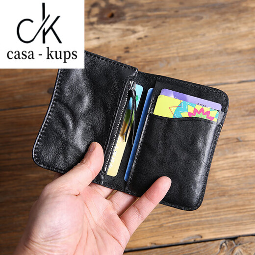 
casa-kups genuine leather mini card bag ultra-thin men's small cousin wallet women's top layer cowhide simple driver's license anti-demagnetization small bag black