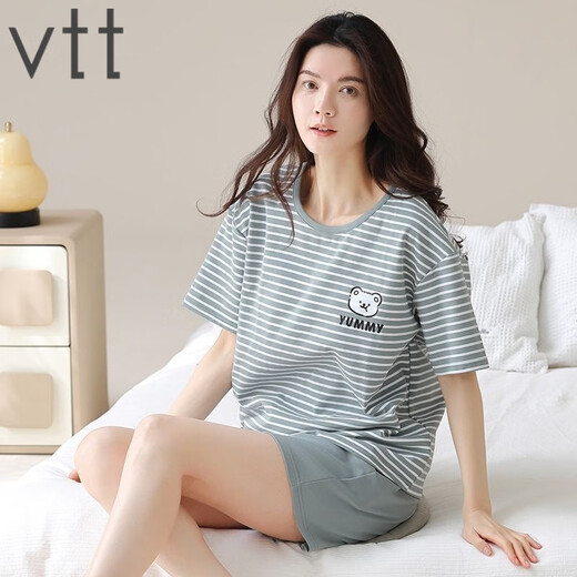 VTT Pyon Pyjamas en coton Pure pour femmes en été shorts en coton pur Pure Shorts d'été Nouveaux jeunes femmes vêtements maison V Slevés courts: YZT9854 M