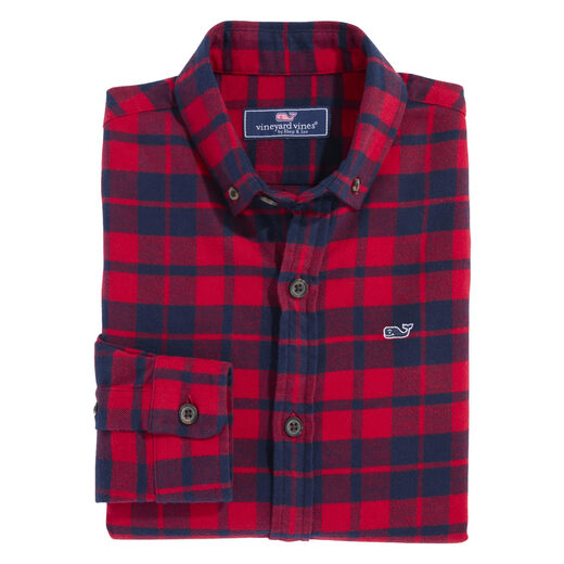 Vineyard vines boys plaid flannel shirt, red velvet red velvet Large