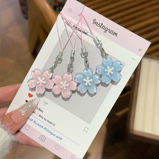 Romantic Jelly Sakura Mobile Chain Cute Girl Heart Gentle Translucent Flower Pendant Couple Best Friends School Bag Accessories 1 [Pink] + 1 [Blue]