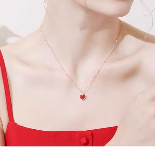 Shengbei 18k rose gold small red heart agate necklace women's Au750 pendant clavicle chain 520 gift small red heart 18K rose gold + necklace