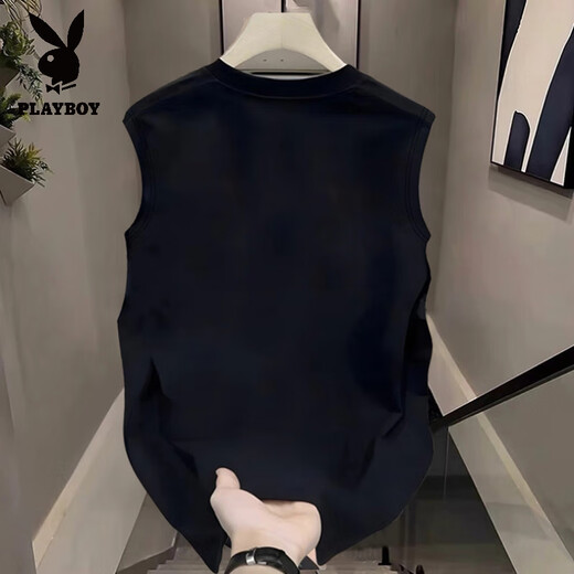 Playboy (PLAYBOY) American Vest Vest Boy 2025 New Summer Casual Sports Pure Cotton Loose Simple Sleeveless T-shirt T-shirt Brand Black [Vest K1098 Two Small Feathers] S S Recommended 70-80Jin [Jin equals 0.5 kg]