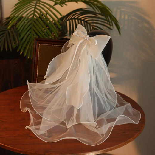 Holen Sie sich einen Schleier auf der Flucht, Prinzessin Brautkopfschmuck, Haupt-Hochzeitskleid, Registrierung Schleier mit zweischichtigen Edge-Hochzeitsbogen 6623 Veil Duckbill Clip unter 60 cm