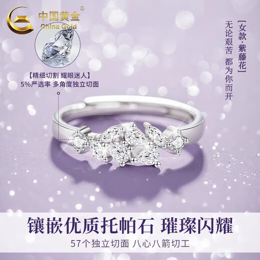 CHINA GOLD Pure Silver Wisteria Flower Couple Ring Women's Sterling Silver Ring for Men and Women Valentine's Day Birthday Gift for Girlfriend and Wife Wisteria Flower Couple Ring-999 Silver Brand Gift Box
