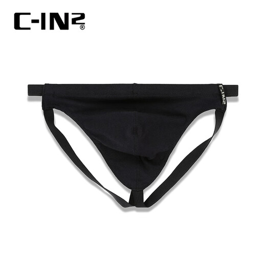 C-IN2 summer new men's thong cotton plus modal U protruding buttocks, thin and sexy men's double thong 2325 001 black 1 pair L suitable for 2 feet 6-2 feet 7 waist (34-36 size)