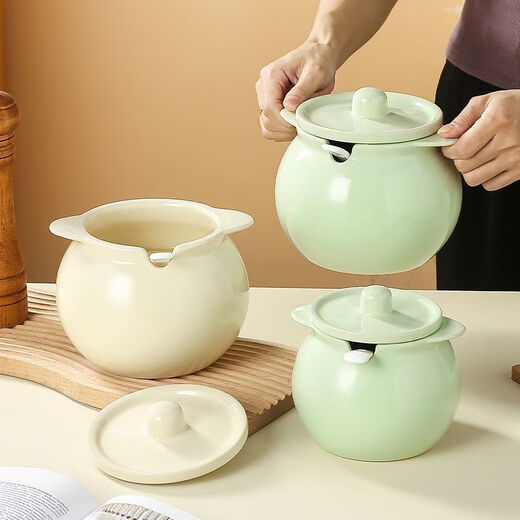 Chaosihui ceramic oil tank lard tank high temperature resistant double-eared oil storage tank with lid kitchen oil spicy extra large capacity extra thick custard 2500ml 1395 degrees high temperature firing without bursting quality