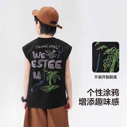Zuoxi Children's Clothing Boys Vest Summer Sleeveless Pure Cotton T-shirt 2025 New Children's Clothing Boys Top Black 120
