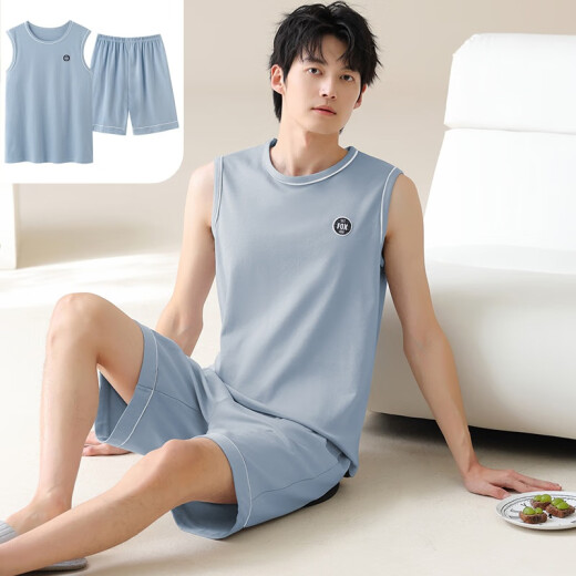 帕兰朵睡衣男夏季纯棉无袖背心短裤大码可外穿男士夏天坎肩家居服套装 13658 【纯棉 亲肤透气】 2XL 【建议140-160斤穿】