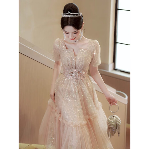 凯姿兔[KAIZITU]晚礼服裙女轻奢小众生日宴会女生艺考 金色 3XL