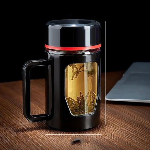 New glass cup business explosion-proof handle large capacity handle office tea cup anti-fall men's and women's cup event business black two types randomly sent 500ml