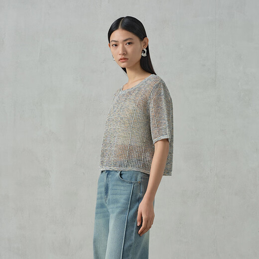 Ayilian [gleicher Stil im Einkaufszentrum] Mode gestrickte Pullover für Frauen im Sommer 2025 New altersreduzierende Schlampe Hollow Top Haiyan Blue M.