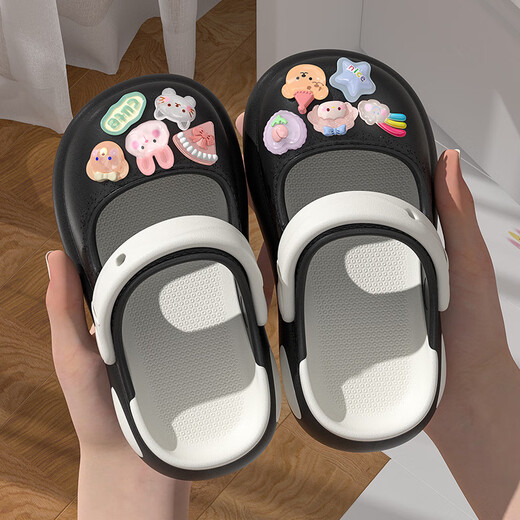Chaussures de trous pour filles ABC pour porter des sandales pour bébés pour l'extérieur, sandales pour enfants non glissantes intérieures, dessin animé chaussures de plage mignonnes, lapin en cristal / jaune rose 17