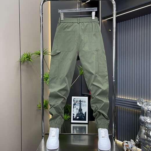 Fertisson Meng's work pants for men's summer thin comfortable high-end straight-leg casual pants trendy loose ties men's pants 692 Army Green 33 (Suggested 145-160Jin[Jin equals 0.5 kg])