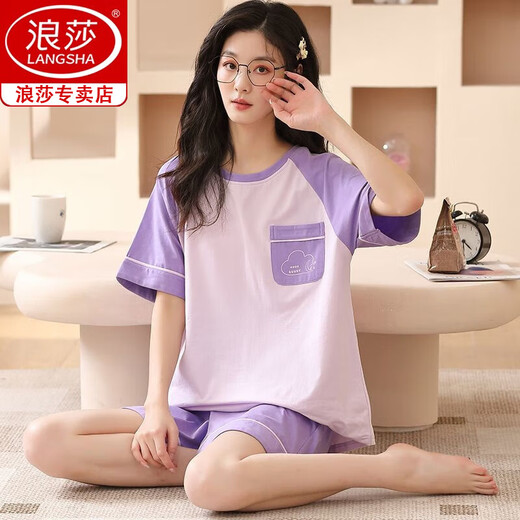 浪莎冰丝睡衣女夏季短袖2025年新款韩版可爱夏天薄款可外穿家居服套装 6630# XL 【推荐110-125斤】