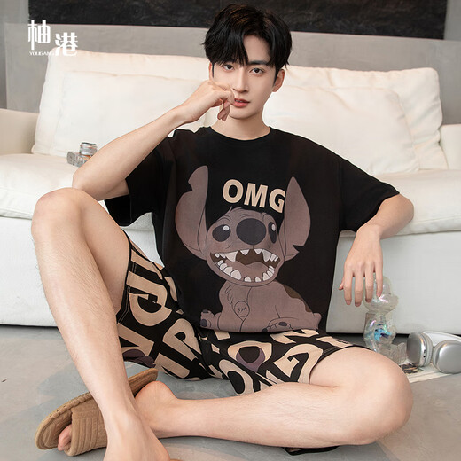 
Yougang pajamas for men in summer short-sleeved pure cotton thin style for teenagers in summer can wear outside and add fat to increase the size of men's home clothes. 1517 L (170cm recommended weight 110-135)