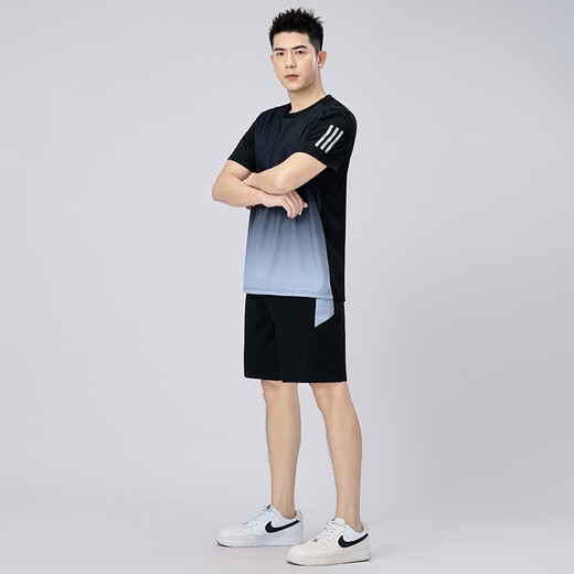 皮尔卡丹（pierre cardin）速干运动套装男士羽毛球服加肥加大码夏季休闲宽松跑步短袖两件套 绿色 9902 6XL 210-230斤
