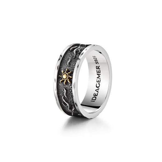 IDEAGEMER sterling silver retro sun ring men's niche gift design high-end personality trend closed ring tail ring retro sun ring