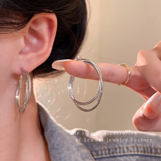Simple cold style double hoop earrings for women 2025 new trendy earrings temperament high-end atmospheric earrings earrings silver double layer hoop earrings one pair