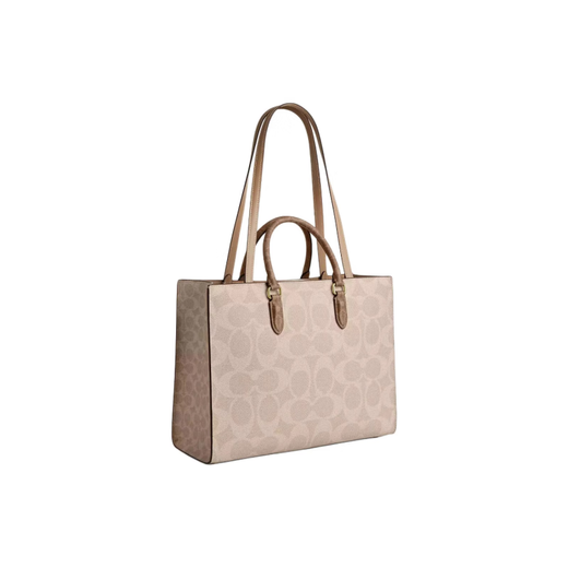 Entrenador (entrenador) Maggie spot logo lona lienzo bolso bolso bolso bolso de compras un hombro nuevo producto 25 nuevo labubu genuino taupe CY677-IMXI9 gran tamaño