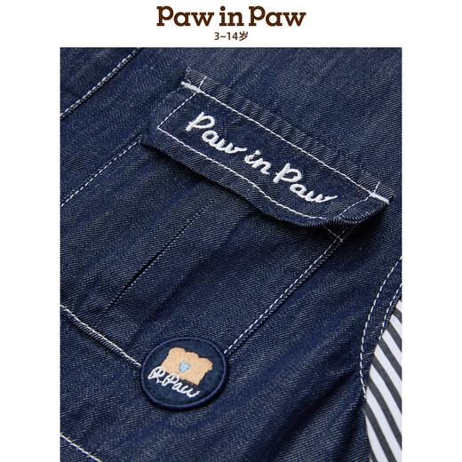 PawinPaw shopping mall same style cartoon bear children's clothing 25 spring and summer new boys' lapel patchwork shirt Blue blue/50 120