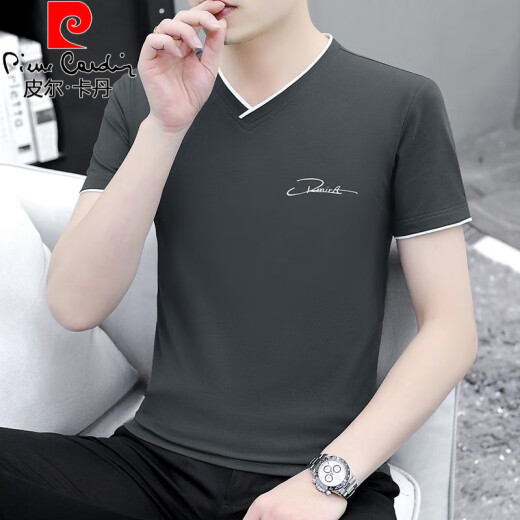
Pierre cardin v-neck short-sleeved T-shirt for men's spring and summer pure cotton half-sleeved base shirt simple slim and versatile thin chicken collar top D7029 white M 80-100Jin [Jin equals 0.5 kg]