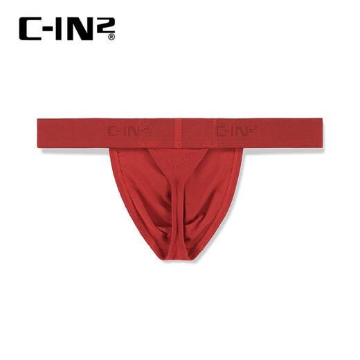 C-IN2 summer new men's thong small mesh breathable buttocks sexy U-convex low-waisted single thong 4602PB 607 Roco red - 1 pair M suitable for 2'4-2'5 waist (31-33 size)