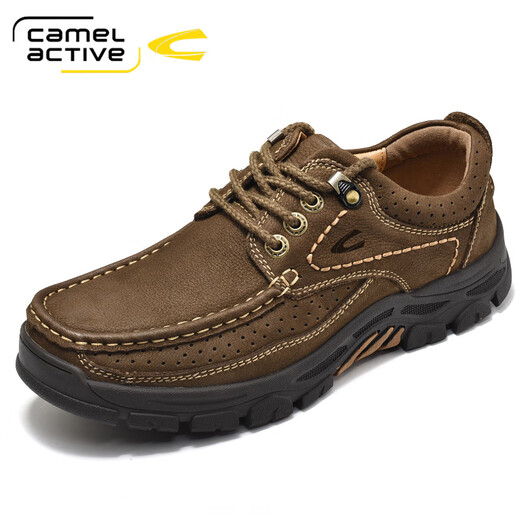 Camel dynamic men's shoes large leather leather outdoor sports and leisure work shoes thick sole non-slip middle-aged dad shoes 6198 brown 38 leather shoe size