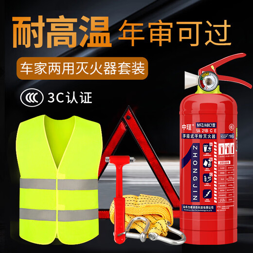 趣物兜定制手提式干粉灭火器4公斤工厂kg商铺车载工厂12358消防器材家用套装 4公斤灭火器2个+1个灭火器箱 消防验收强烈